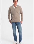 OMBRE Bluza polo lejera de trening cu fenta cu nasturi - Maro taupe