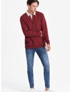 OMBRE Bluza polo lejera de trening cu fenta cu nasturi - Visiniu