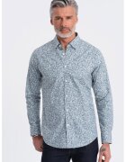 OMBRE Camasa de bumbac cu model vegetal - Gri/Albastru prafuit
