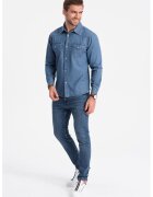 OMBRE Camasa din material chambray cu capse - Albastru pastel