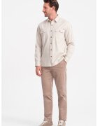 OMBRE Camasa regular fit cu buzunare pe piept - Alb fildes
