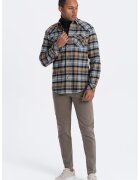 OMBRE Camasa slim fit in carouri cu buzunare aplicate - Maro/Gri/Galben