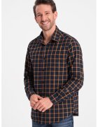 OMBRE Camasa slim fit in carouri din flanel - Portocaliu/Bleumarin
