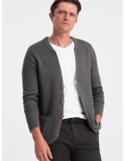 OMBRE Cardigan cu decolteu in V si buzunare - Gri inchis melange