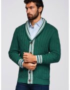 OMBRE Cardigan cu nasturi si model torsade - Alb/Verde
