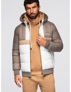 OMBRE Geaca cu gluga si model colorblock - Alb/Maro taupe/Bej