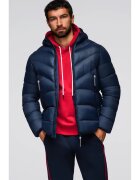 OMBRE Jacheta matlasata moderna din materiale combinate OM-JAHP-0303 - Albastru inchis