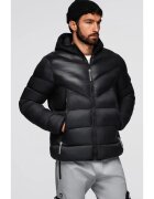 OMBRE Jacheta matlasata moderna din materiale combinate OM-JAHP-0303 - Negru