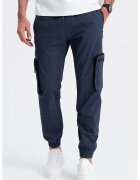 OMBRE Pantaloni cargo cu mansete elastice - Bleumarin