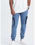 OMBRE Pantaloni cargo cu mansete elastice - Negru/Albastru
