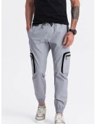 OMBRE Pantaloni cargo cu mansete elastice - Negru/Gri deschis