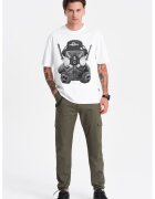 OMBRE Pantaloni cargo cu snururi de ajustare la terminatie - Kaki