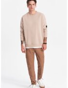 OMBRE Pantaloni cargo cu snururi de ajustare la terminatie - Maro camel