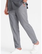OMBRE Pantaloni chino cu buzunare oblice - Gri melange
