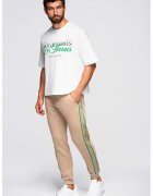 OMBRE Pantaloni cu snur de ajustare in talie - Verde/Maro camel