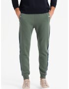 OMBRE Pantaloni de trening cu croiala conica si segmente laterale contrastante - Alb/Bleumarin/Verde sparanghel
