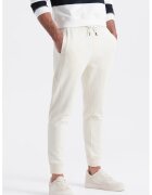 OMBRE Pantaloni de trening cu croiala conica si snur de ajustare - Alb murdar