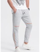 OMBRE Pantaloni de trening cu detalii contrastante - Gri deschis melange