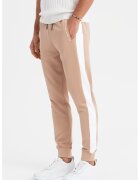 OMBRE Pantaloni de trening cu segmente laterale contrastante - Alb/Bej