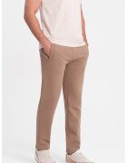 OMBRE Pantaloni de trening slim fit cu buzunare laterale - Maro camel