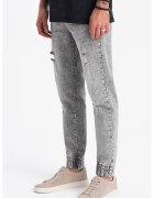 OMBRE Pantaloni jogger din denin conici - Gri melange