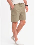 OMBRE Pantaloni scurti cargo cu snur de ajustare - Verde pal