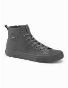 OMBRE Pantofi sport de piele ecologica cu sireturi - Gri inchis