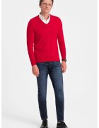 OMBRE Pulover cu decolteu in V - Rosu vermillion