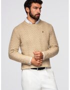 OMBRE Pulover cu decolteu la baza gatului si model herringbone - Maro nisip