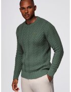 OMBRE Pulover cu decolteu la baza gatului si model herringbone - Verde aquamarin