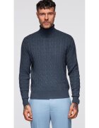 OMBRE Pulover cu guler inalt si model tricotat OM-SWTN-0157 - Albastru inchis