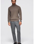 OMBRE Pulover din bumbac cu guler inalt si model uni - Maro taupe
