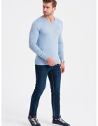 OMBRE Pulover slim fit cu decolteu in V - Albastru deschis