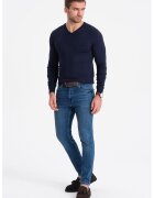 OMBRE Pulover slim fit cu decolteu in V - Bleumarin