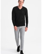 OMBRE Pulover slim fit cu decolteu in V - Negru