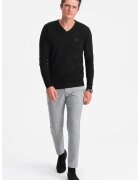 OMBRE Pulover slim fit cu decolteu in V - Negru