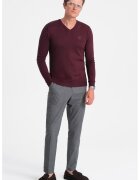 OMBRE Pulover slim fit cu decolteu in V - Visiniu