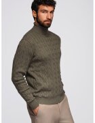 OMBRE Pulover slim fit cu guler inalt si model torsade - Kaki