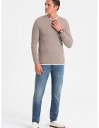 OMBRE Pulover slim fit cu model uni - Bej