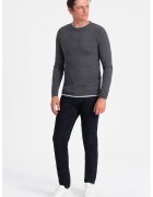 OMBRE Pulover slim fit cu model uni - Gri antracit