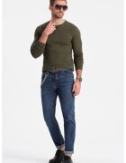 OMBRE Pulover slim fit cu model uni - Kaki