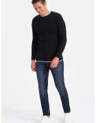 OMBRE Pulover slim fit cu model uni - Negru