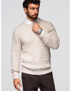 OMBRE Pulover texturat cu decolteu rotund - Alb fildes