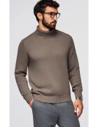 OMBRE Pulover tricotat cu guler inalt OM-SWTN-0163 - Maro inchis