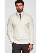 OMBRE Pulover tricotat cu guler inalt si fermoar OM-SWZS-0138 - Alb crem