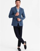 OMBRE Sacou SLIM din tesatura tricotata cu textura subtila OM-BLZB-0101 - Albastru - Albastru