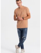 OMBRE Tricou cu buzunar pe piept - Maro camel