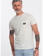 OMBRE Tricou cu decolteu la baza gatului si buzunar pe piept - Alb fildes