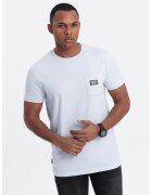 OMBRE Tricou cu decolteu la baza gatului si buzunar pe piept - Albastru deschis