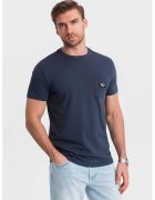 OMBRE Tricou cu decolteu la baza gatului si buzunar pe piept - Bleumarin